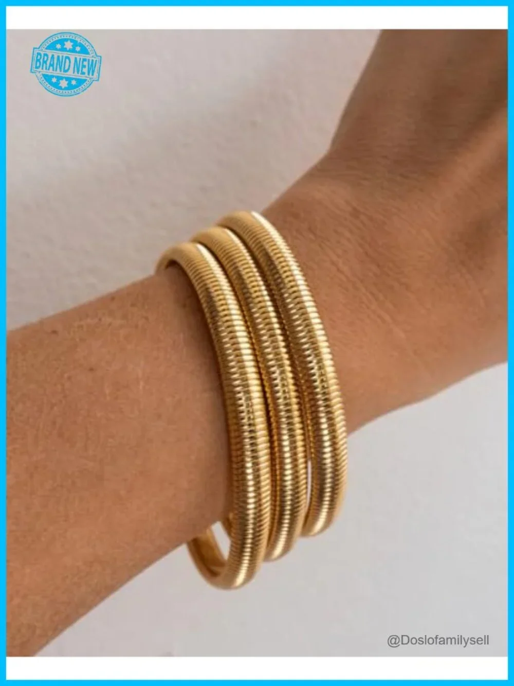 Chunky Bangle Waterproof Bracelets Set 8MM Elastic Stainless Steel Gold Filled